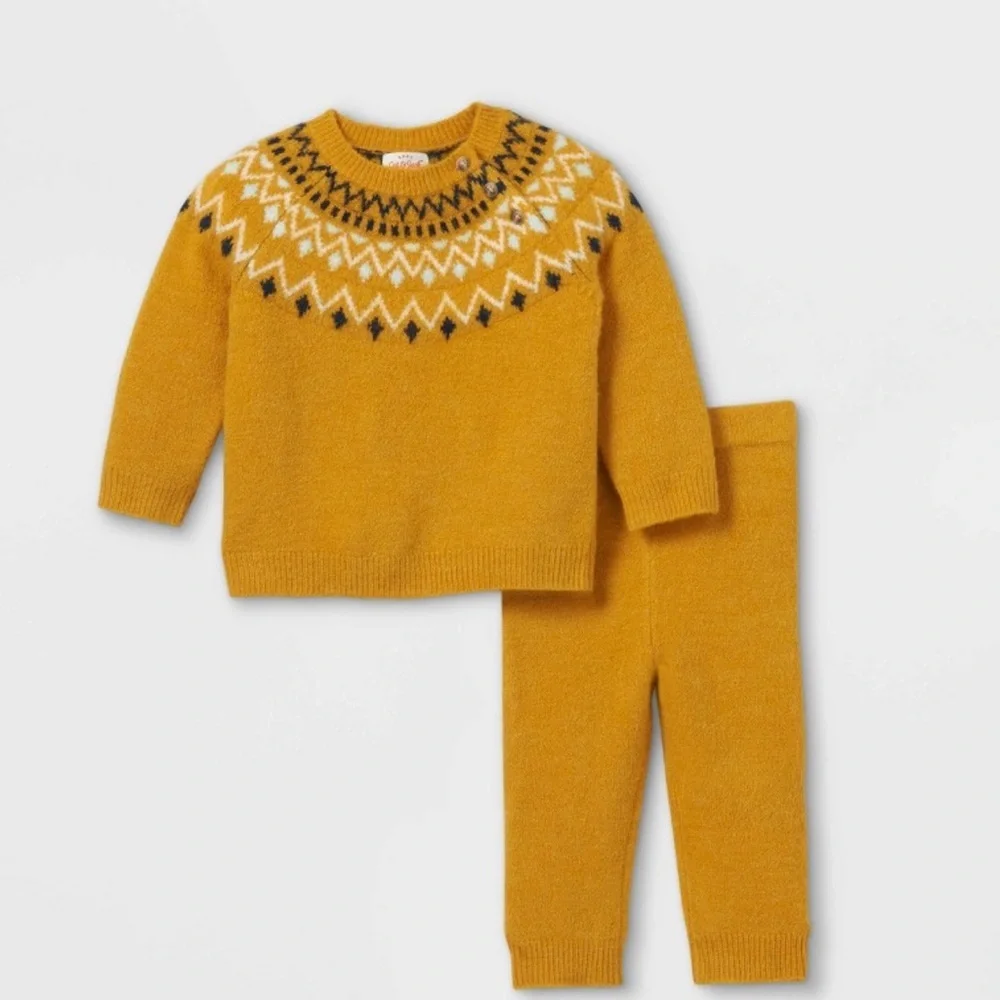 Baby Fair Isle Top & Bottom Set - Cat & Jack™ Yellow e1.
